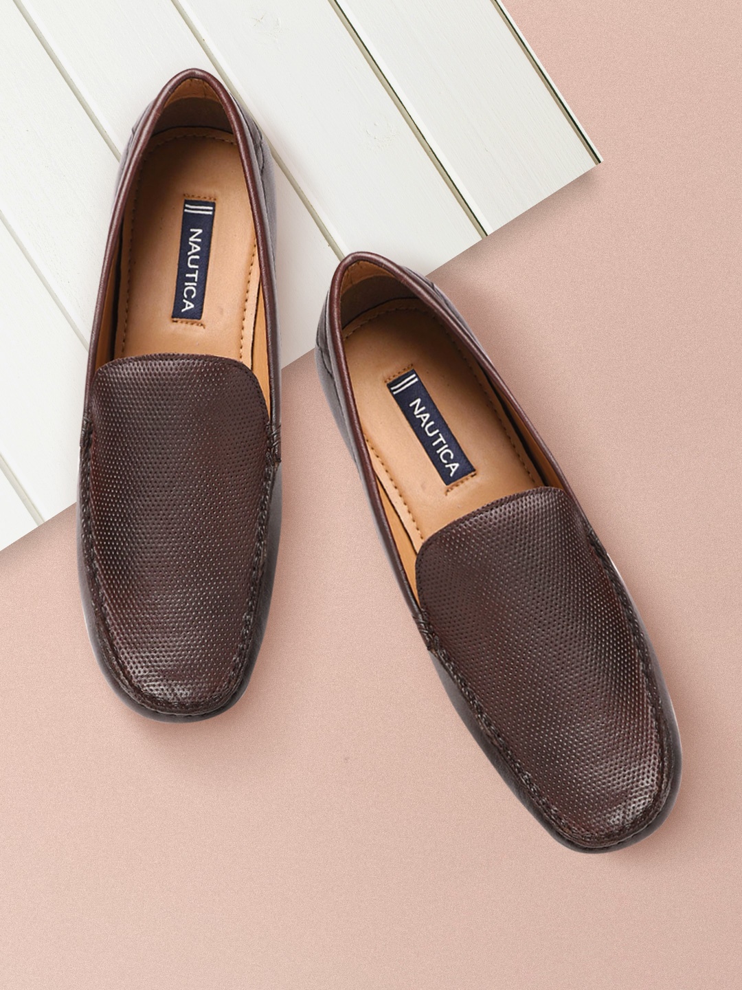 

Nautica Men Coffee Brown Perforated Leather Driving Shoes