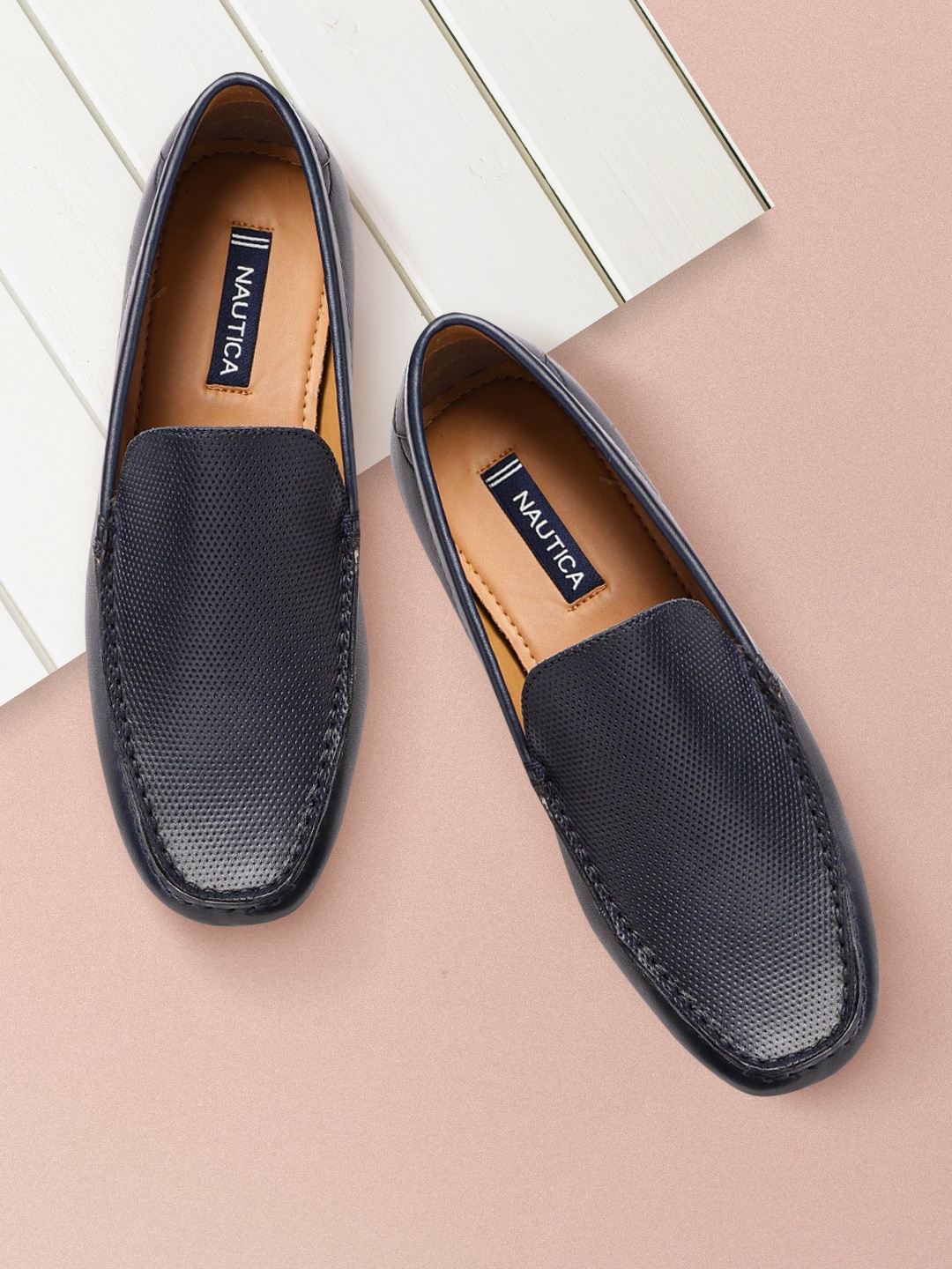 

Nautica Men Navy Blue Perforated Leather Driving Shoes