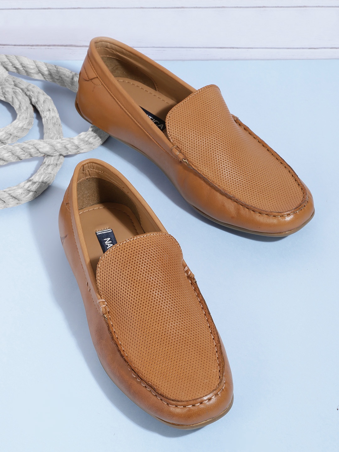 

Nautica Men Tan Brown Perforated Leather Driving Shoes