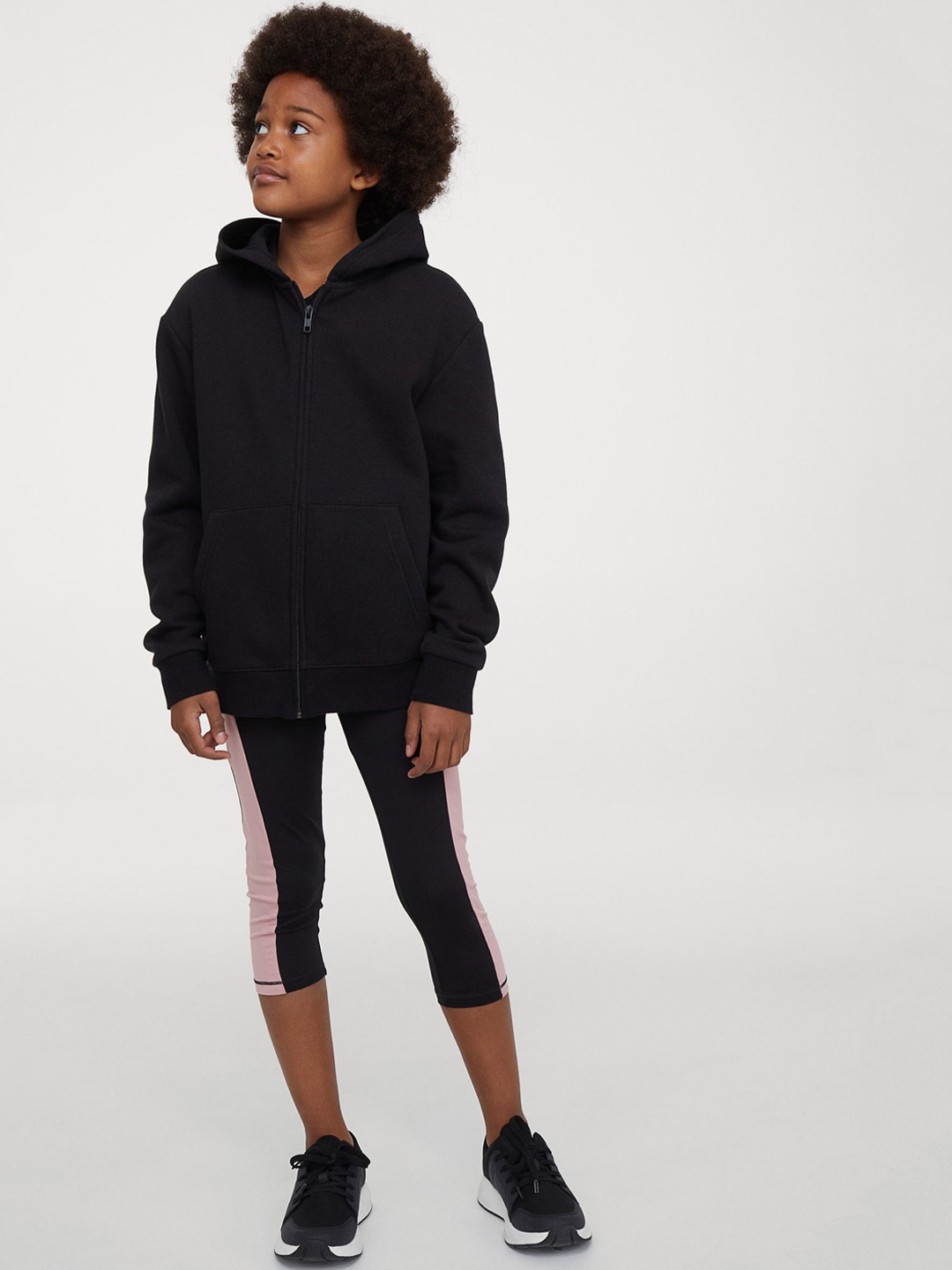 

H&M Girls Pink & Black Colorblocked Cropped Sports Tights