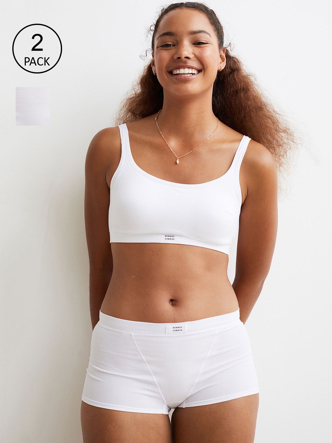 

H&M Women 2-Pack Cotton Shortie Briefs, White