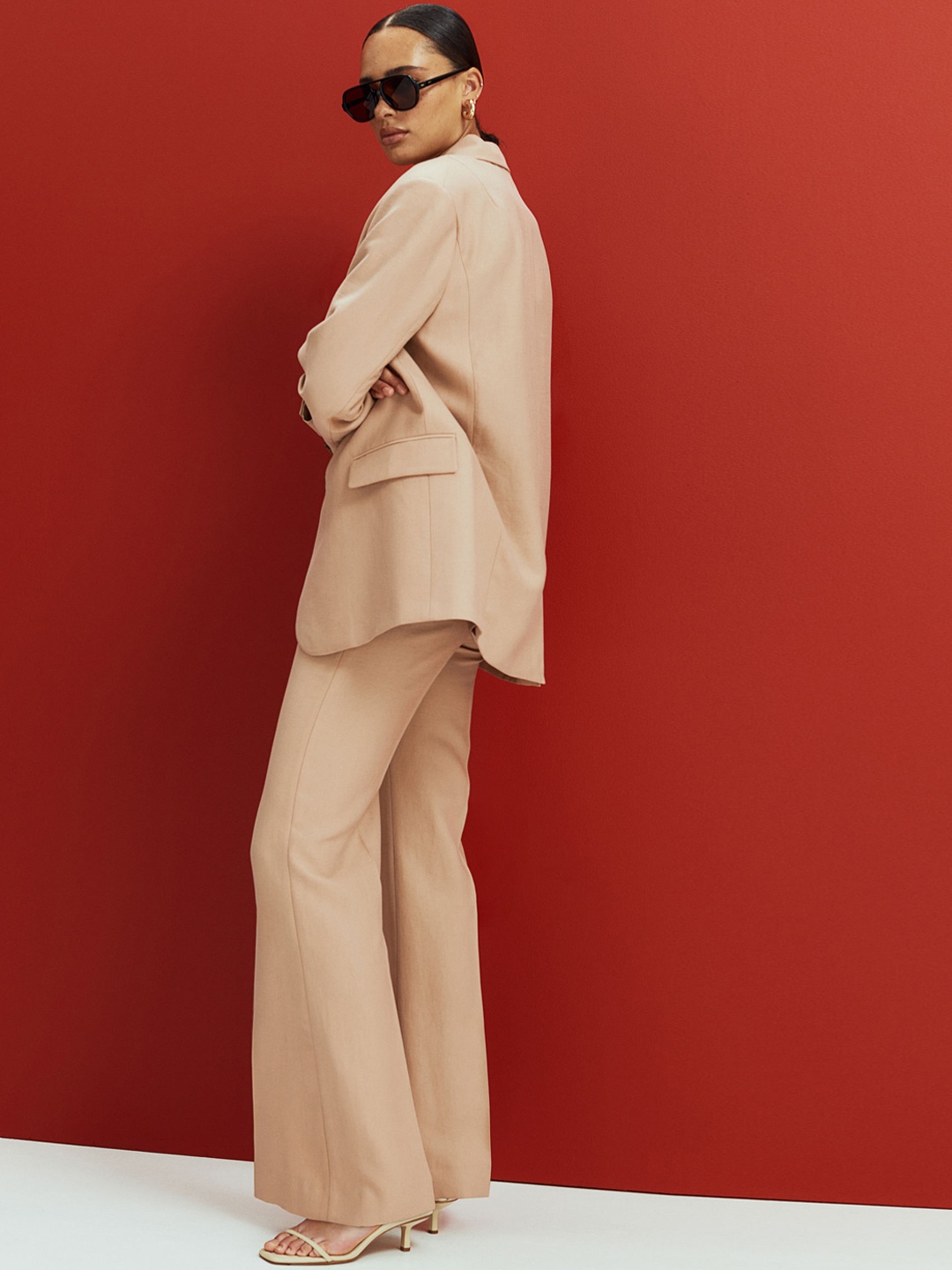 

H&M Women Beige Solid Oversized Lyocell Jacket