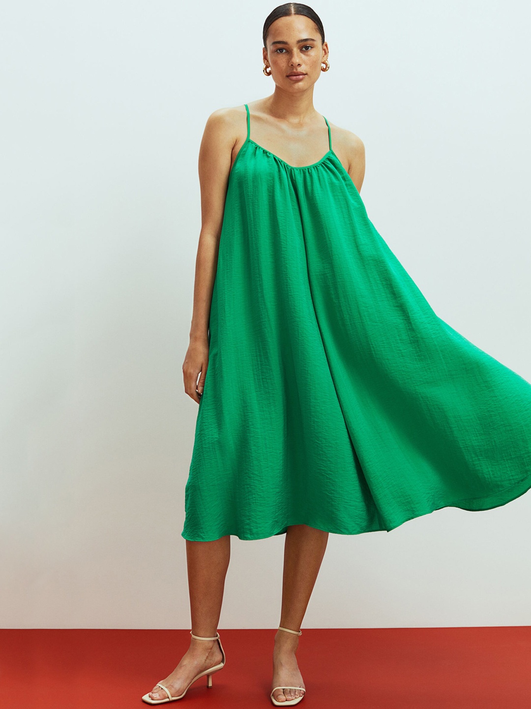 

H&M Women Green Fringed A-Line Lyocell-Blend Dress