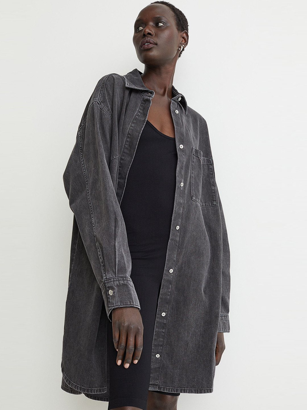 

H&M Women Black Oversized Denim Dress