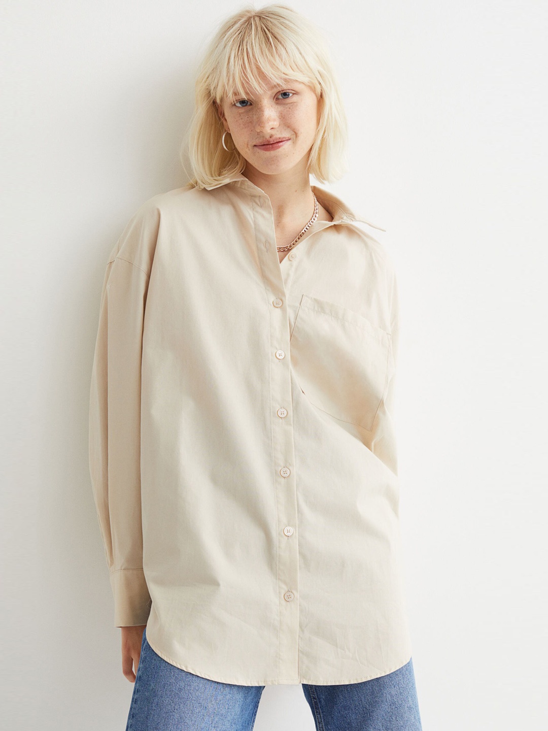 

H&M Woman Beige Oversized cotton shirt