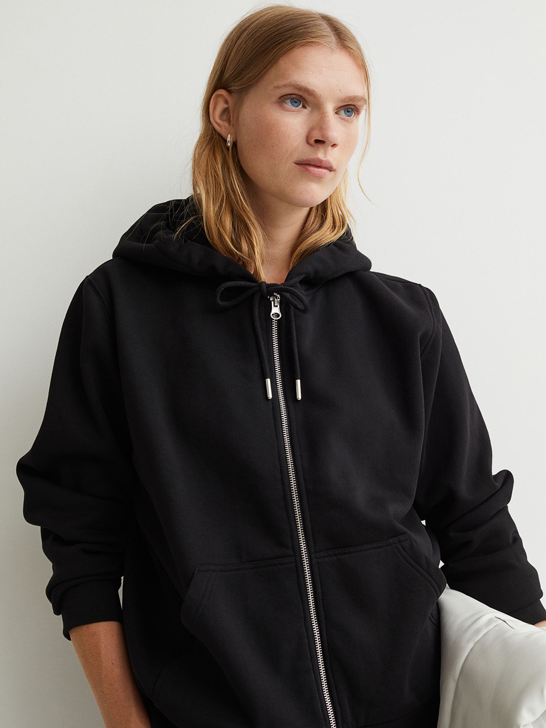 

H&M Women Black Zip-through hoodie