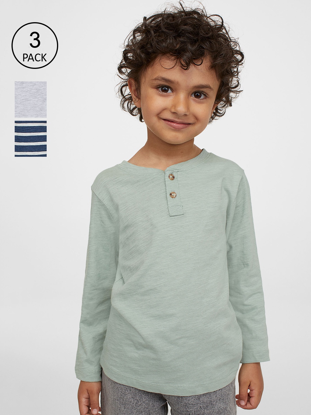 

H&M Boys 3-Pack Henley Tops, White