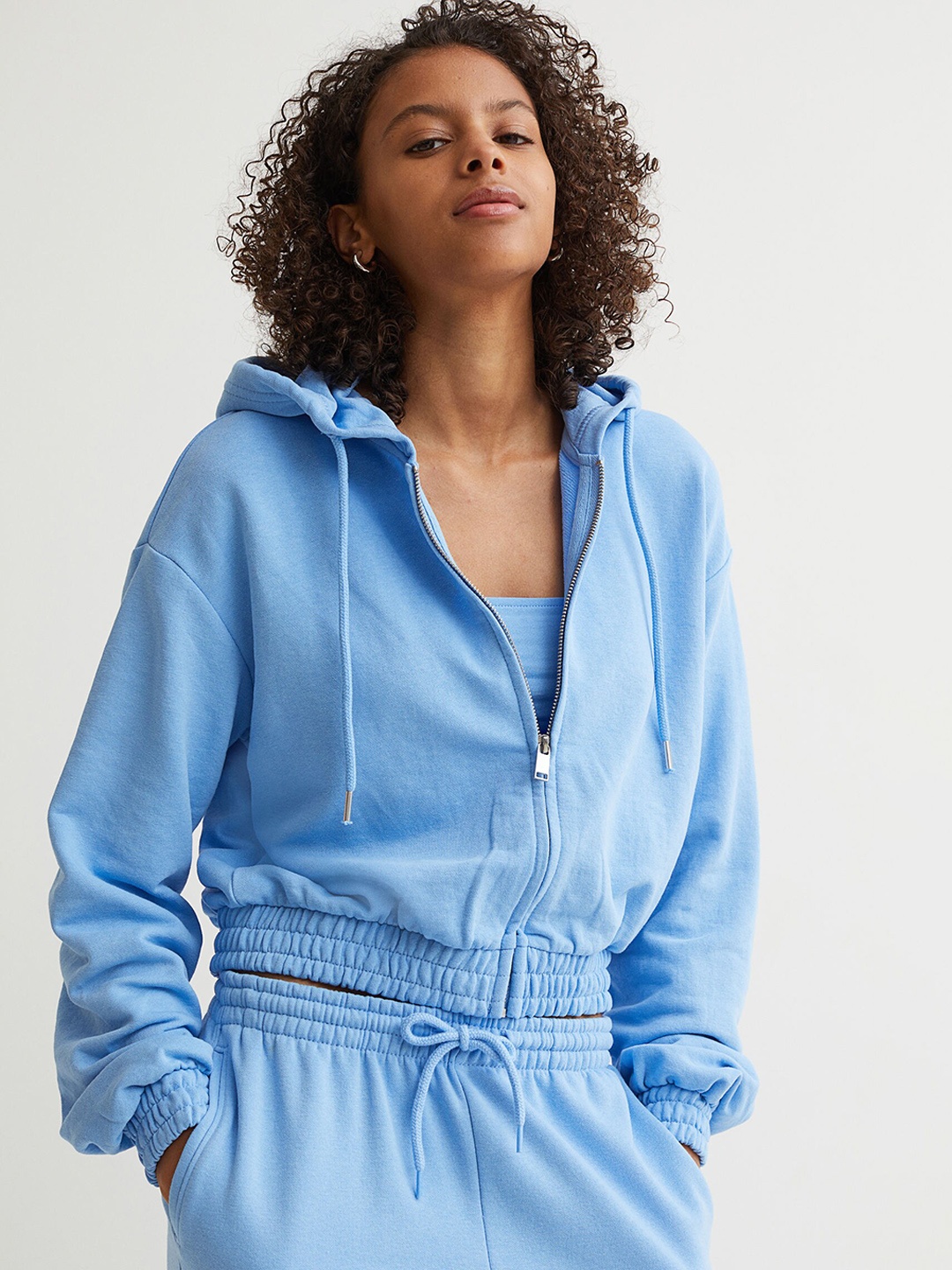 

H&M Women Blue Cropped Zip-Through Hoodie