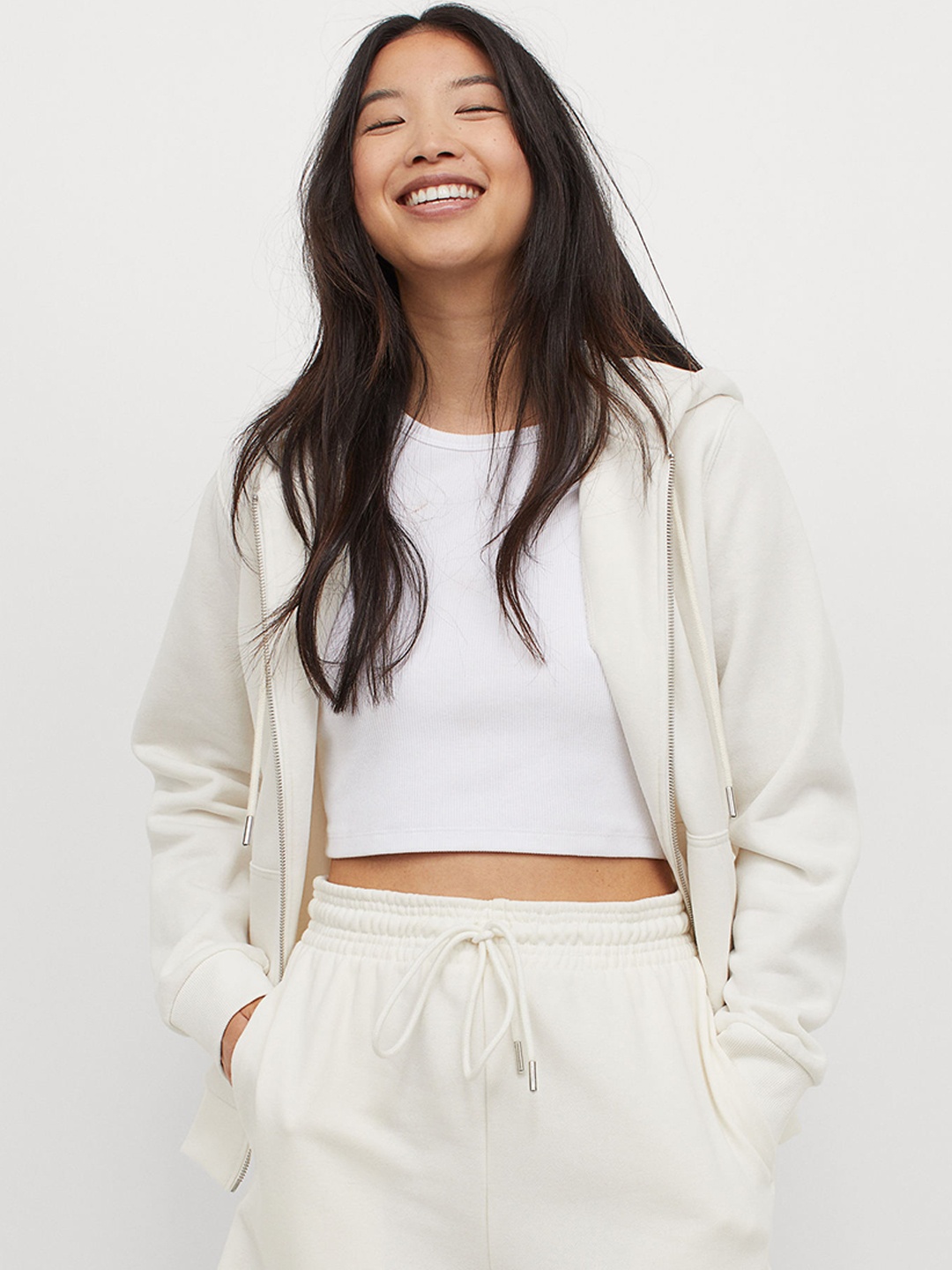 

H&M Women White Zip-Through Hoodie