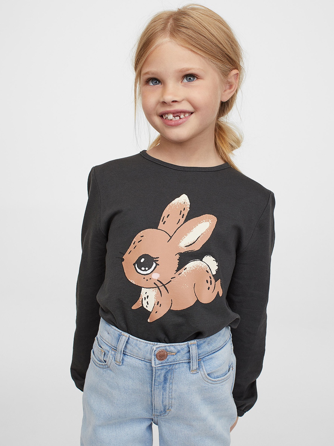 

H&M Girls Grey Printed Cotton Sweatshirt