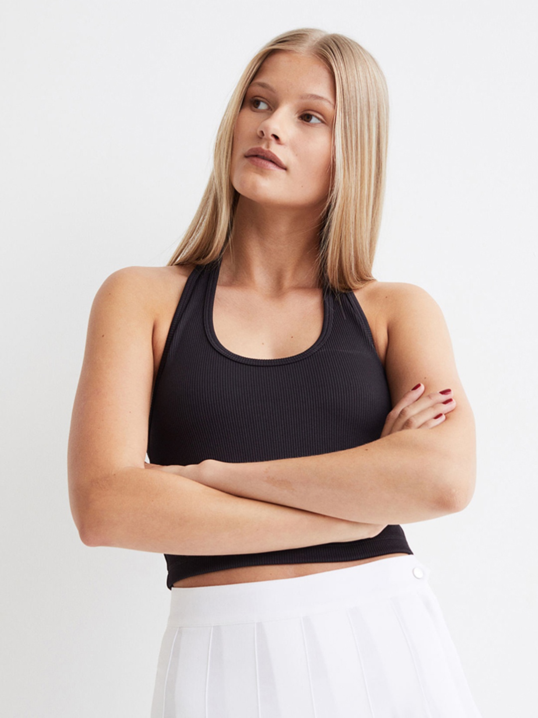 

H&M Black Halter Neck Pure Cotton Crop Top