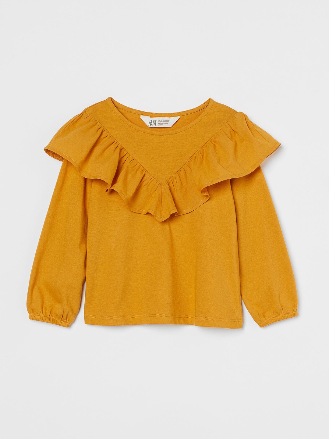 

H&M Girls Mustard Yellow Self-Design Flounce-trimmed Top