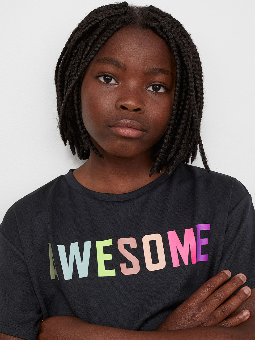 

H&M Girls Black & Multicoloured Printed Boxy Sports Top