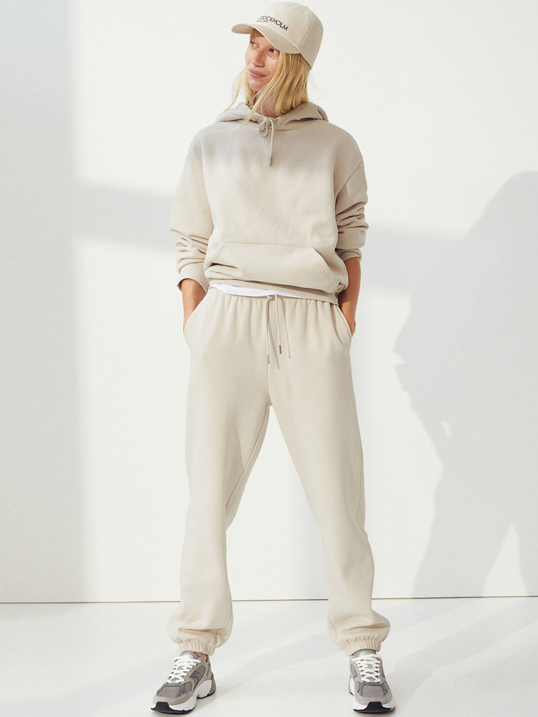 

H&M Women Cotton-Blend Sweatpants, Beige