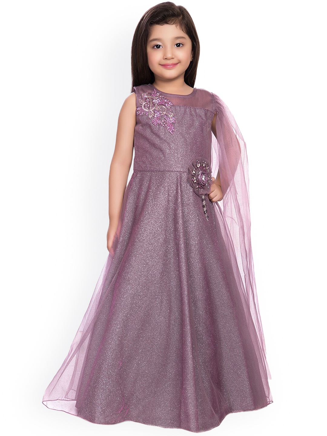

BETTY Girls Mauve-Coloured Embellished Net Gown Dress
