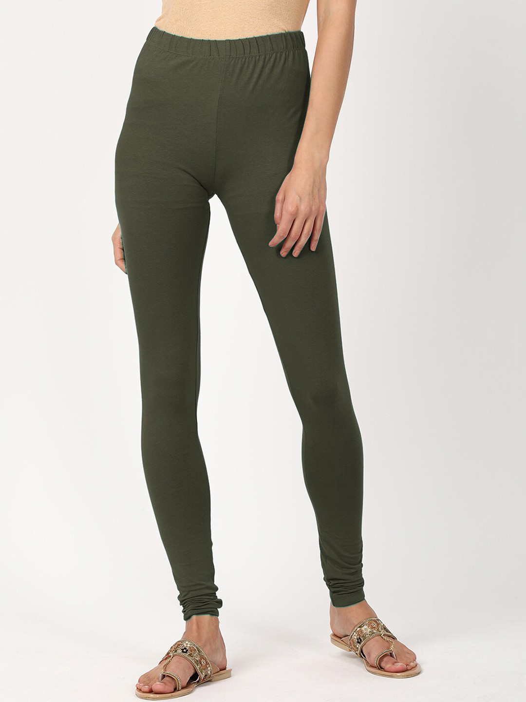

V2 Value & Variety Women Olive-Green Solid Churidar-Length Cotton Leggings