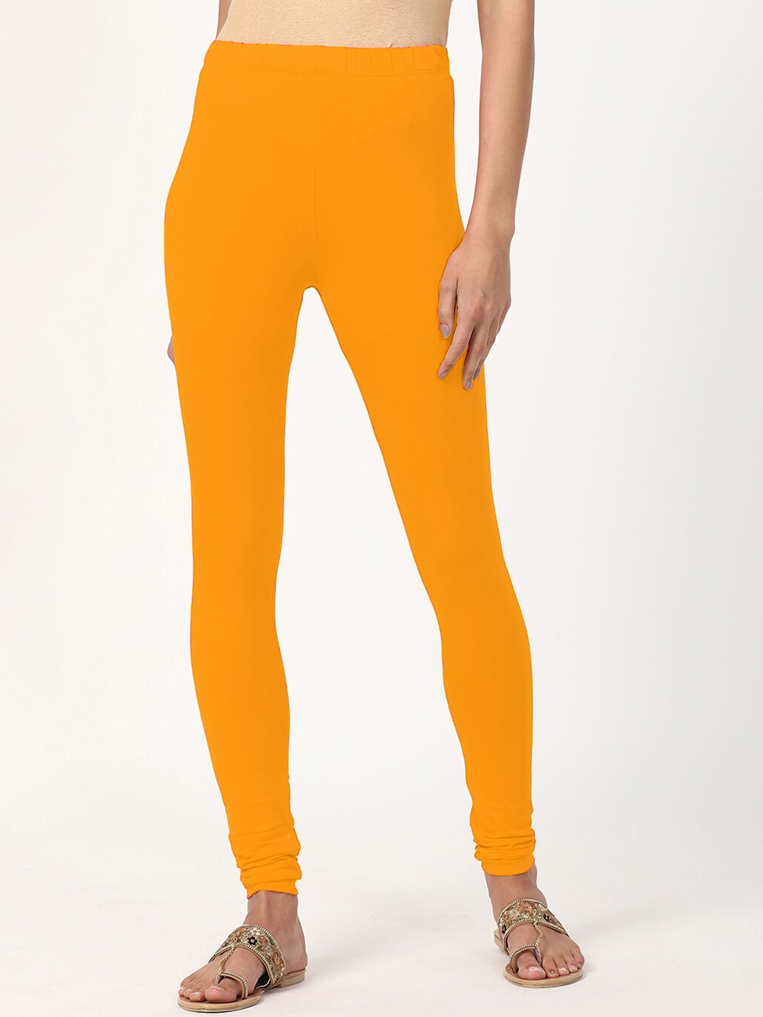 

V2 Value & Variety Women Mustard-Yellow Solid Churidar-Length Cotton Leggings