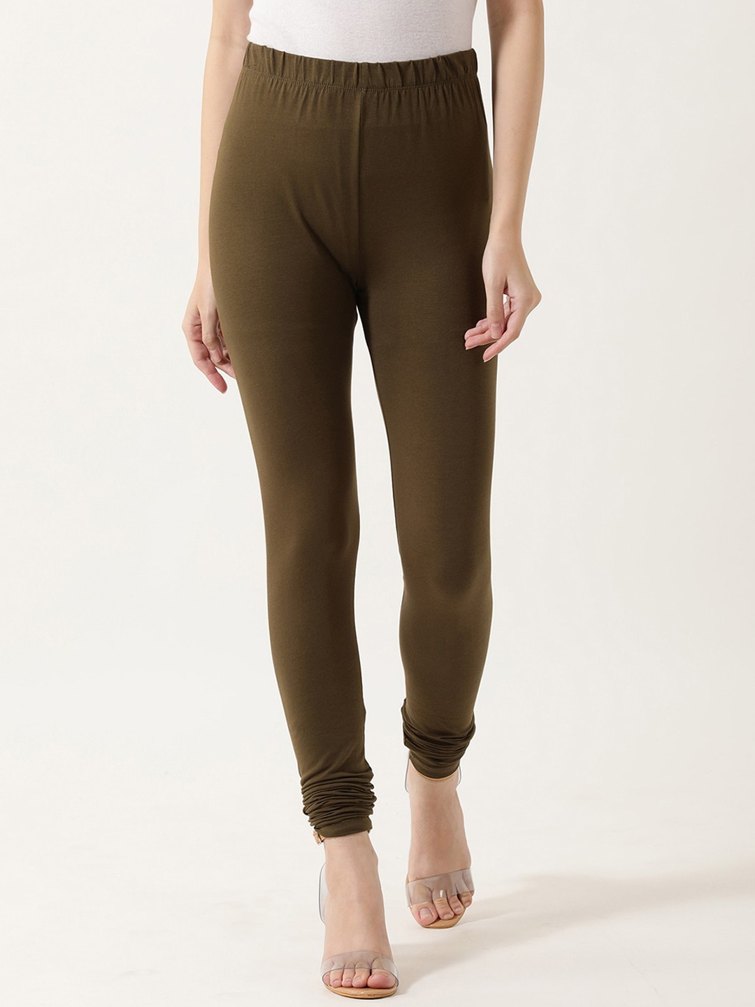 

V2 Value & Variety Women Olive Green Solid Churidar-Length Cotton Leggings