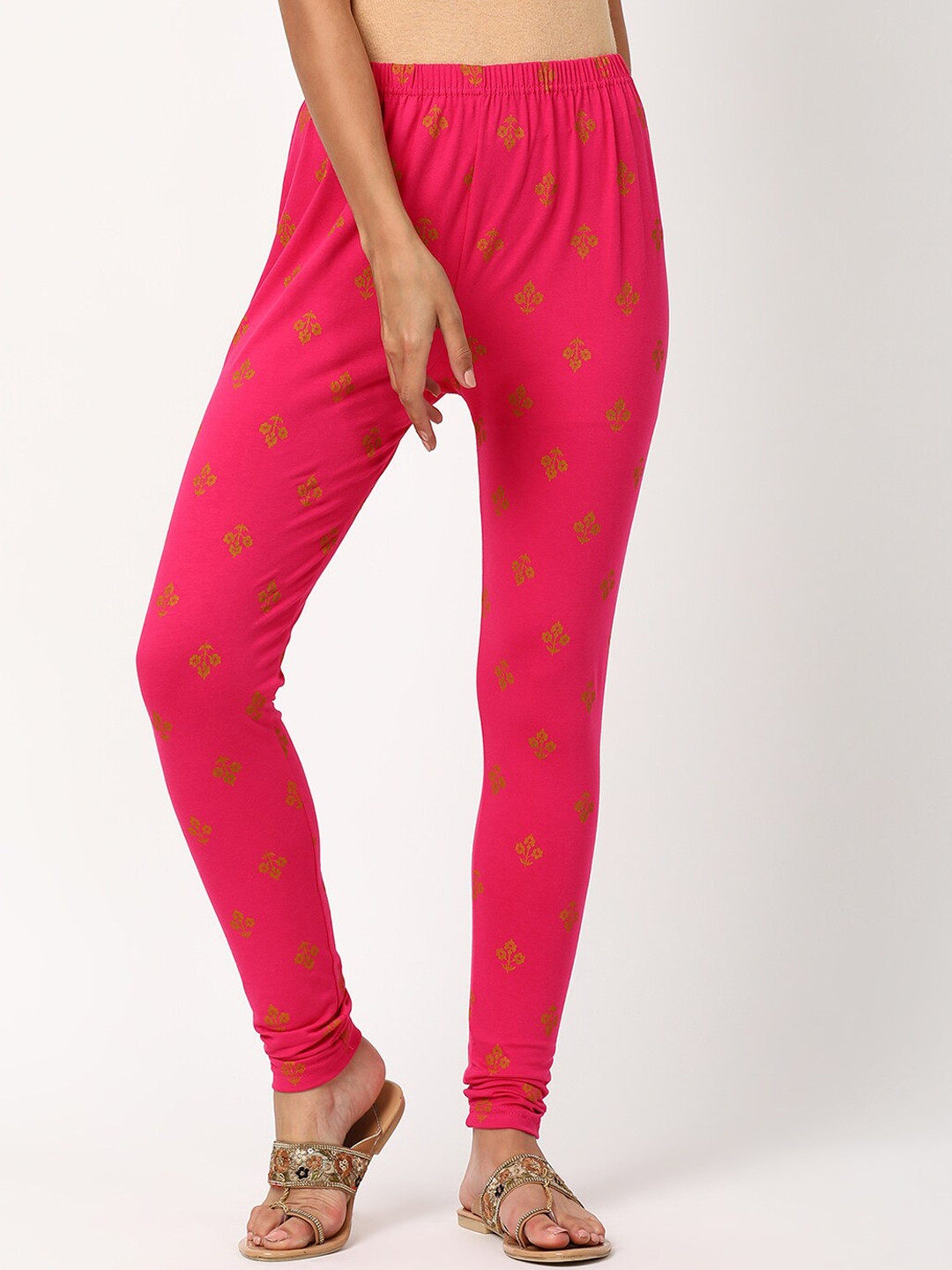 

V2 Value & Variety Women Pink & Gold-Coloured Printed Ankle-Length Cotton Leggings