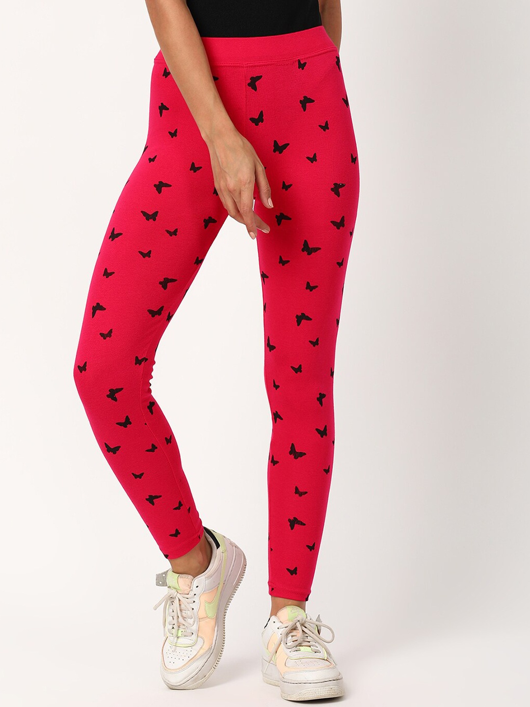 

V2 Value & Variety Women Pink & Black Printed Cotton Ankle-Length Leggings