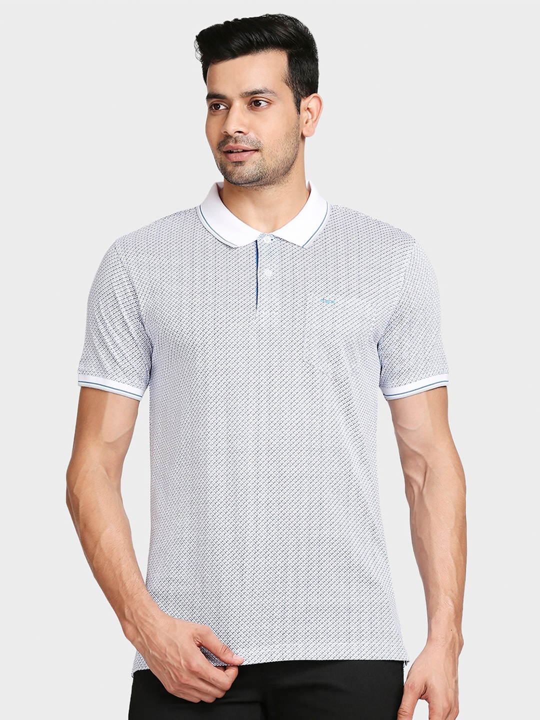

ColorPlus Men Blue & White Printed Polo Collar Slim Fit T-shirt