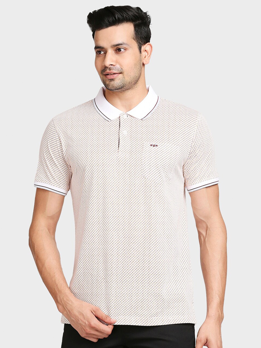 

ColorPlus Men Yellow & White Printed Polo Collar Slim Fit T-shirt