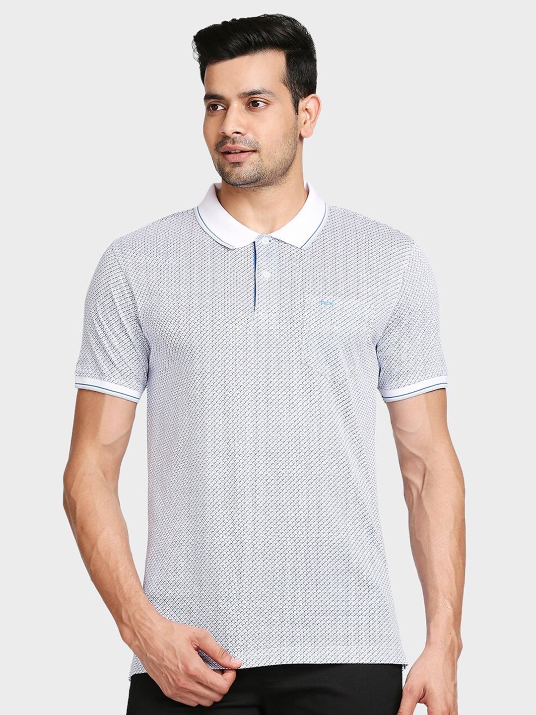

ColorPlus Men Blue & White Printed Polo Collar Slim Fit T-shirt