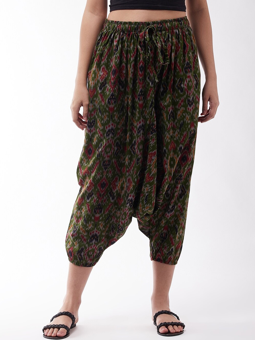 

InWeave Women Green & Red Ikkat Printed Harem Pants
