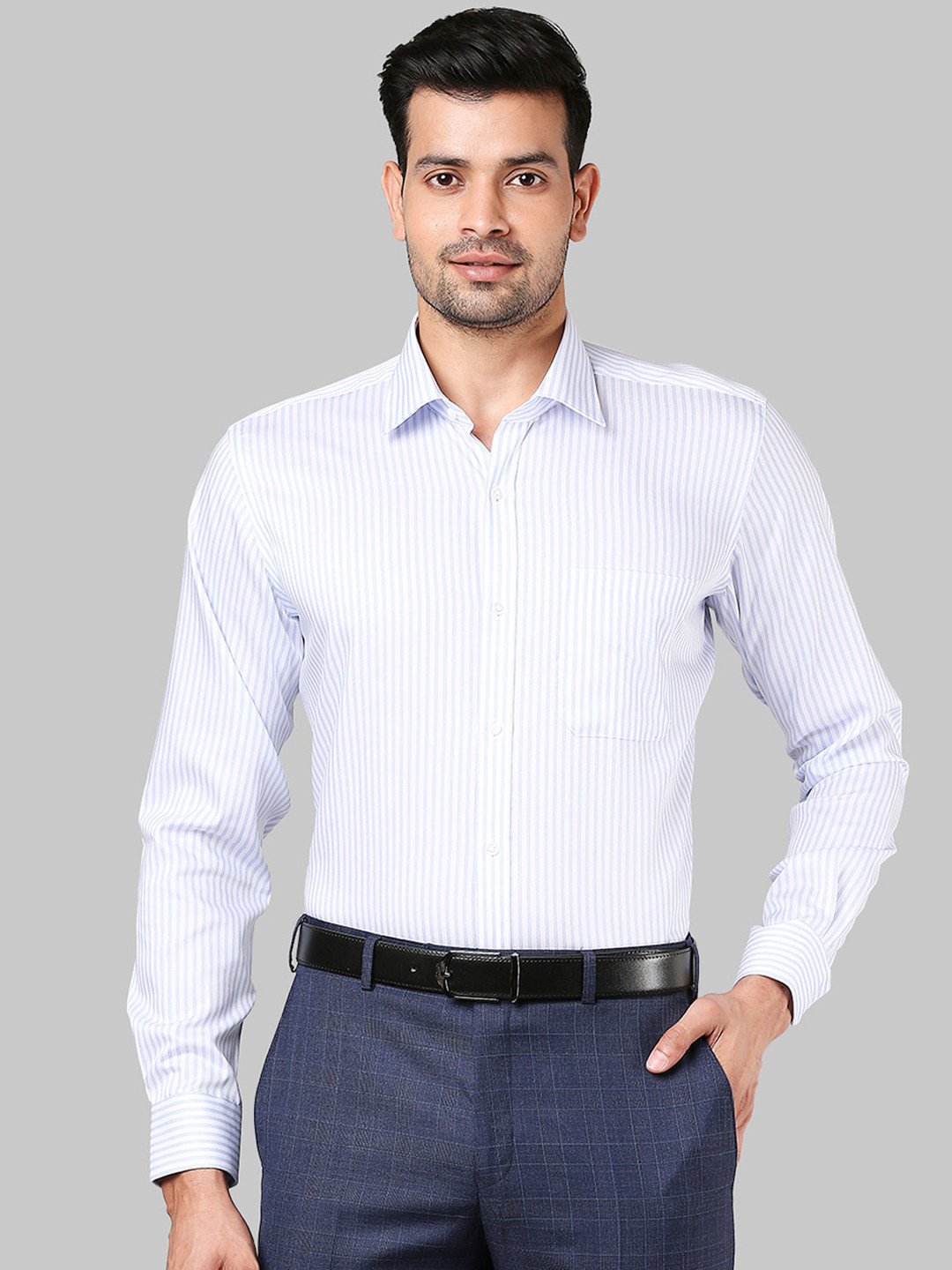 

Raymond Men Blue Opaque Striped Formal Shirt