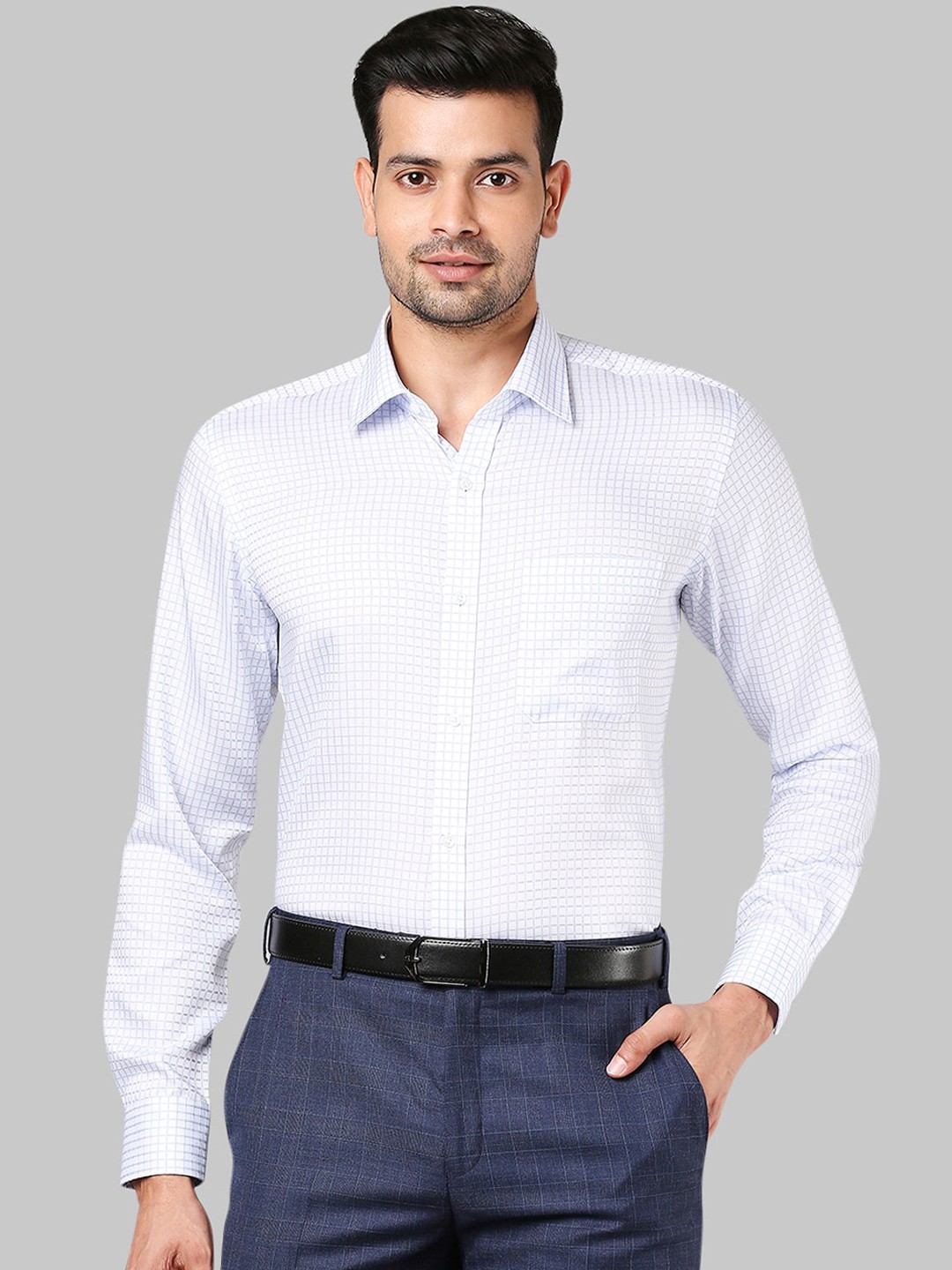

Raymond Men Blue Grid Tattersall Checks Checked Casual Shirt
