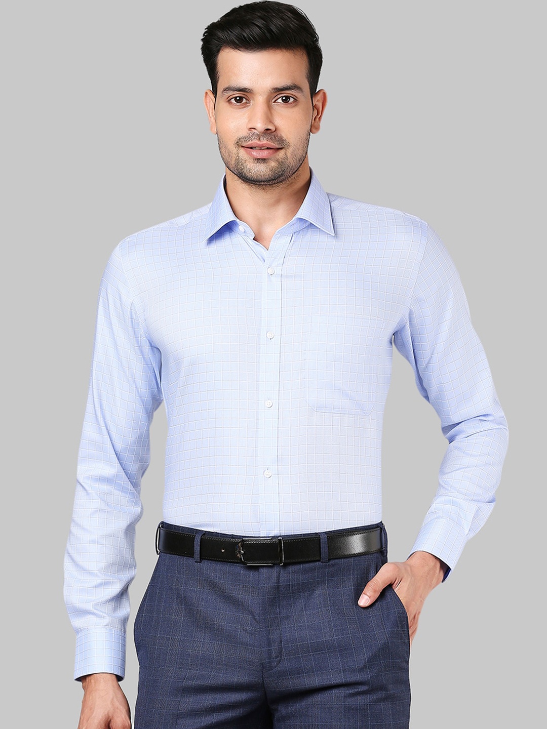 

Raymond Men Blue Opaque Checked Formal Shirt