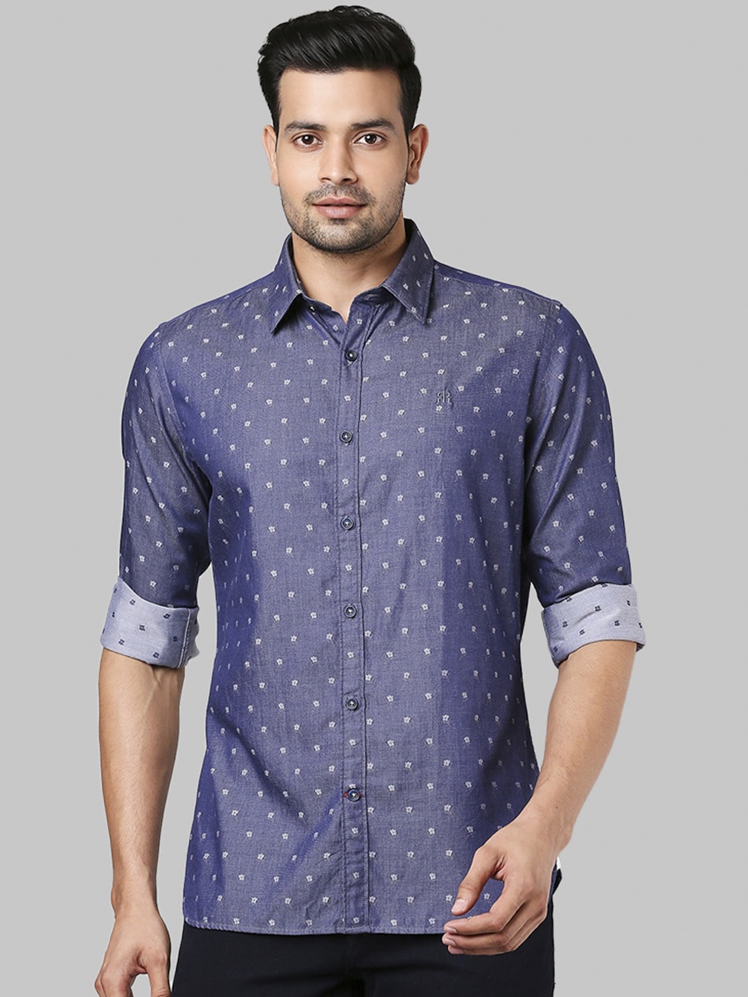 

Raymond Men Blue Slim Fit Printed Casual Shirt