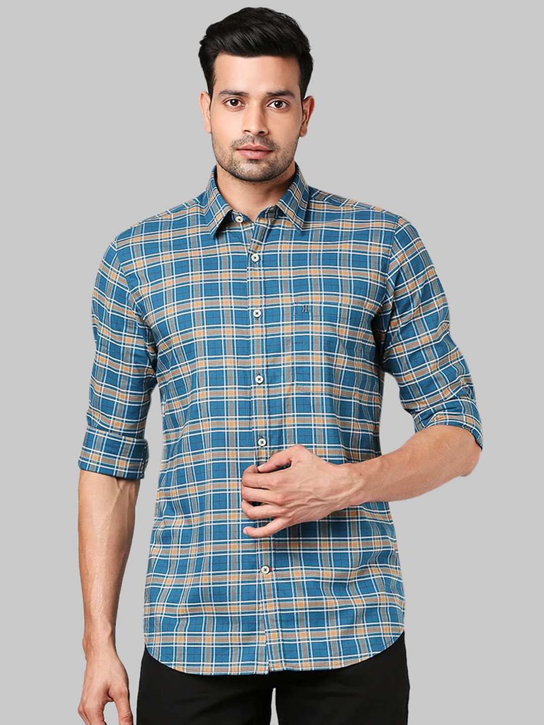 

Raymond Men Blue & Yellow Checked Casual Shirt