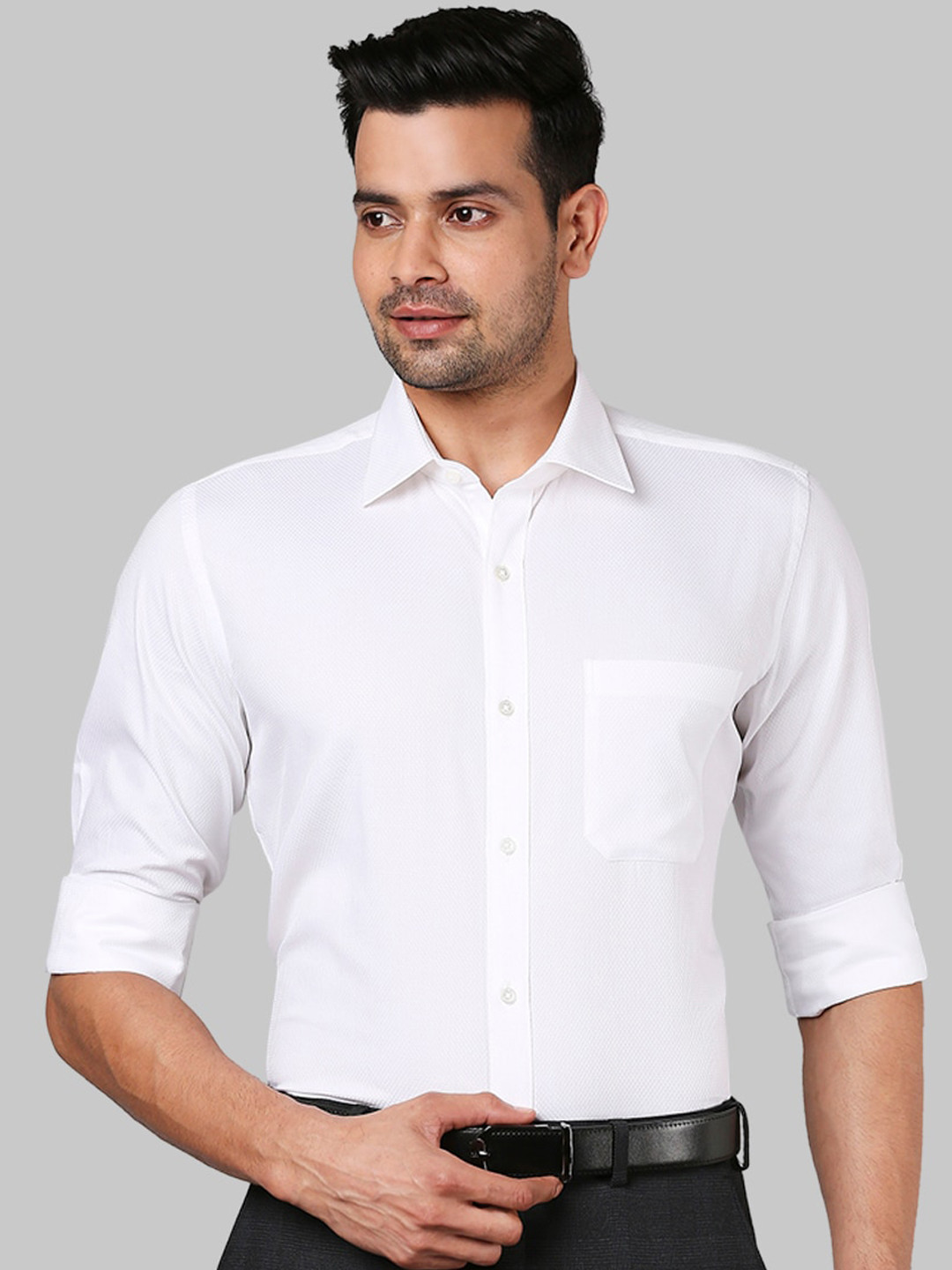 

Raymond Men White Self Design Casual Shirt