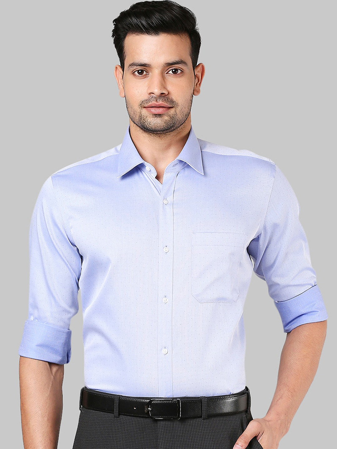 

Raymond Men Blue Self Design Casual Shirt
