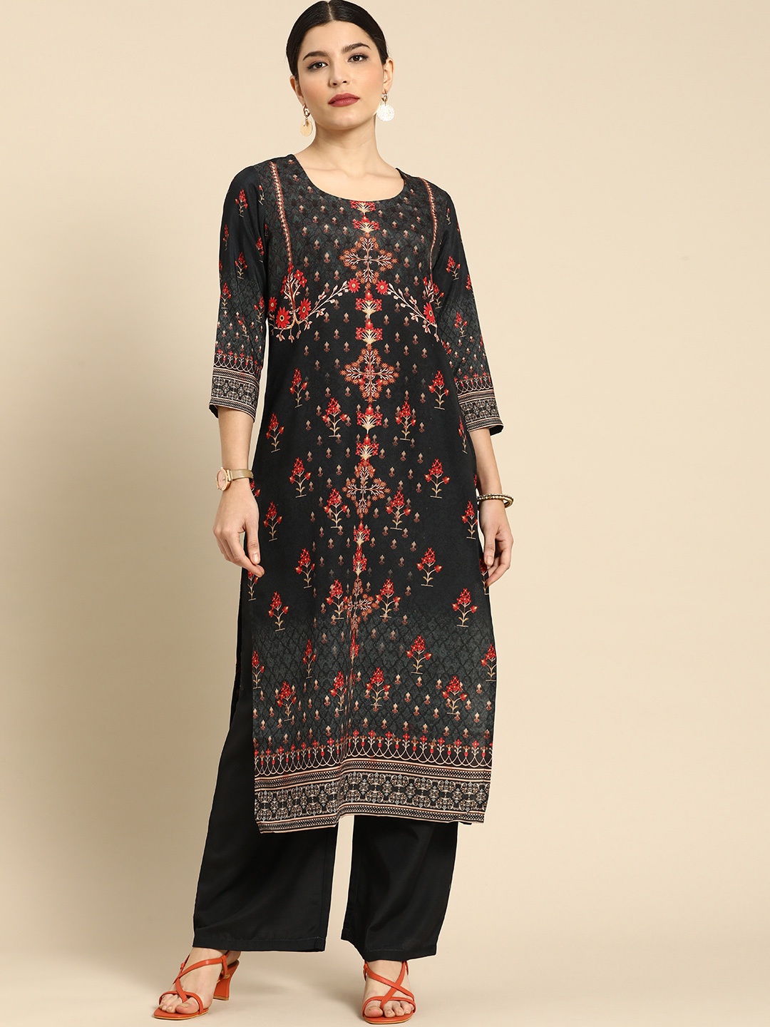

Anouk Women Black Ethnic Motifs Printed Regular Kurta with Palazzos