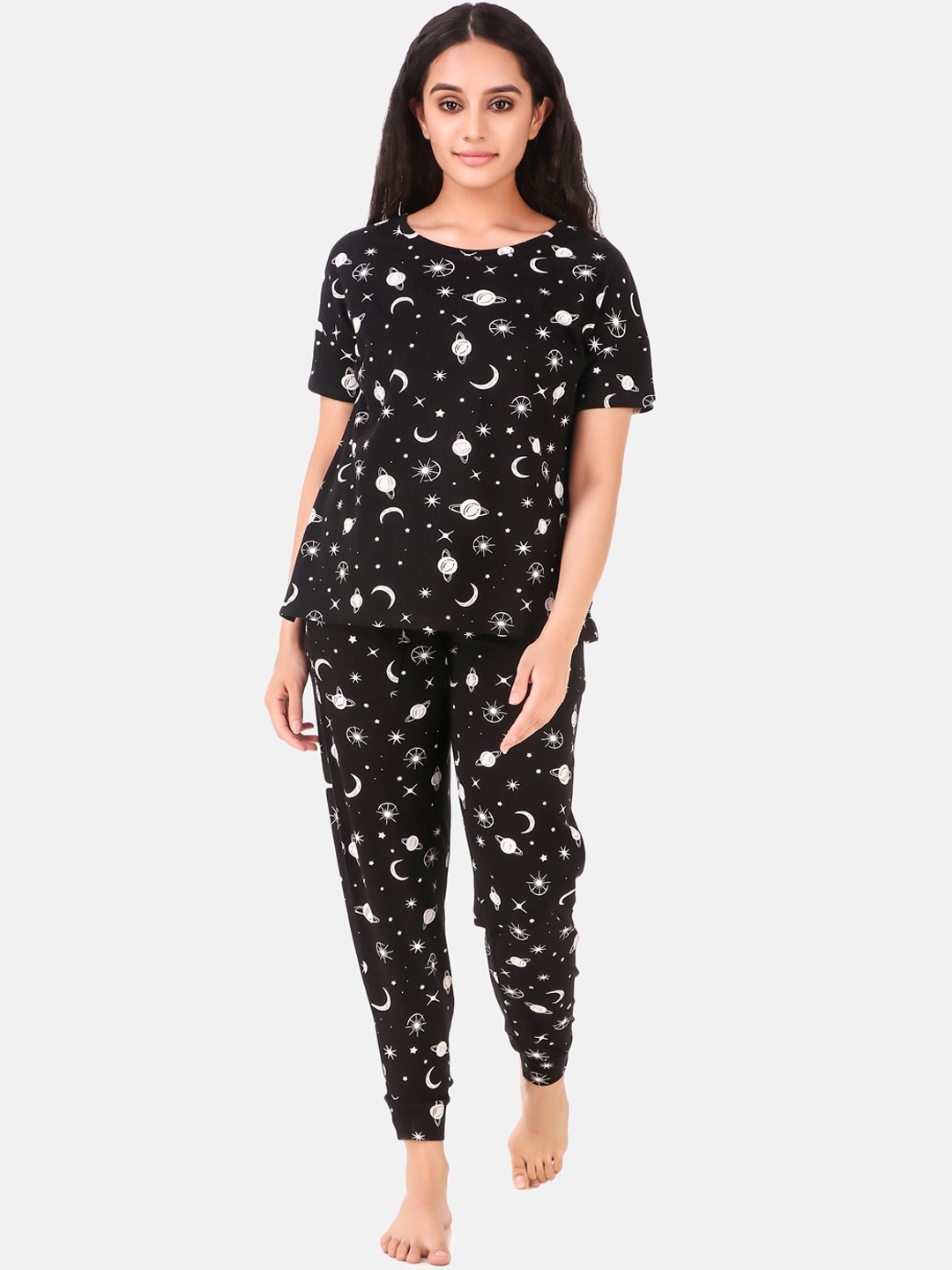 

Masha Women Black Printed Night suit