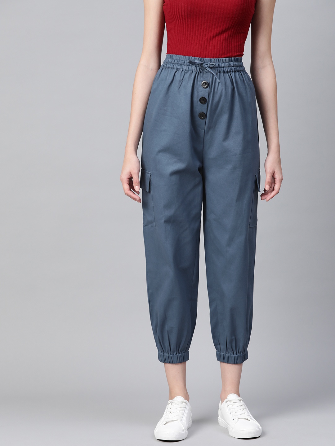 

Popnetic Women Blue Cotton Cropped Joggers