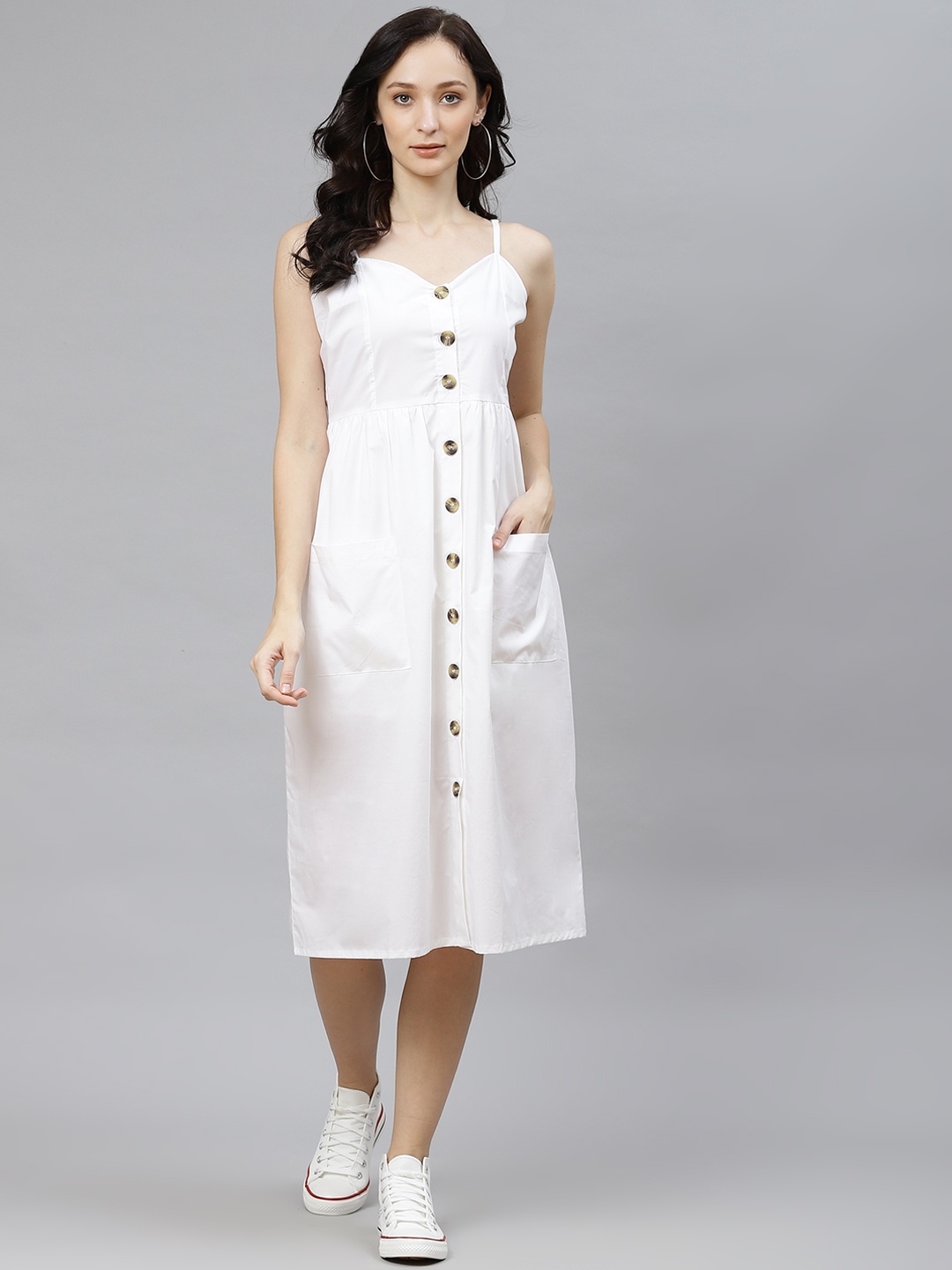 

Popnetic White A-Line Midi Dress