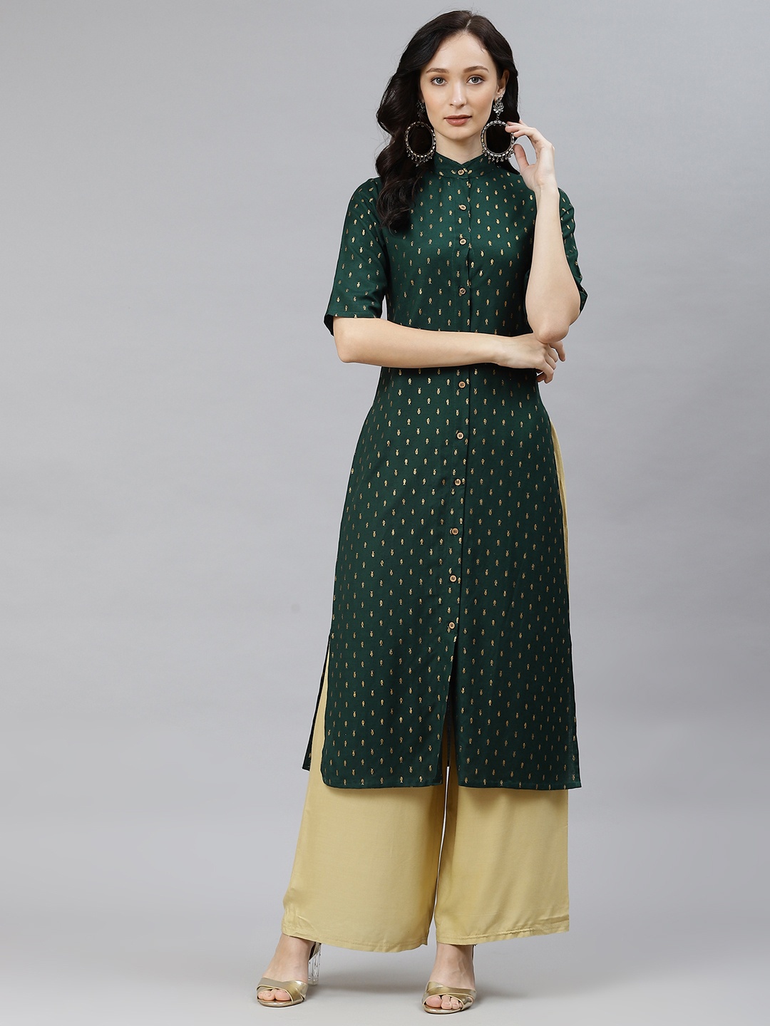 

Popnetic Women Green & Gold-Toned Kurta