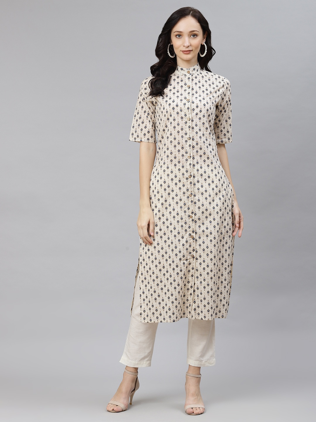 

Popnetic Women Off White Ethnic Motifs Printed Kurta