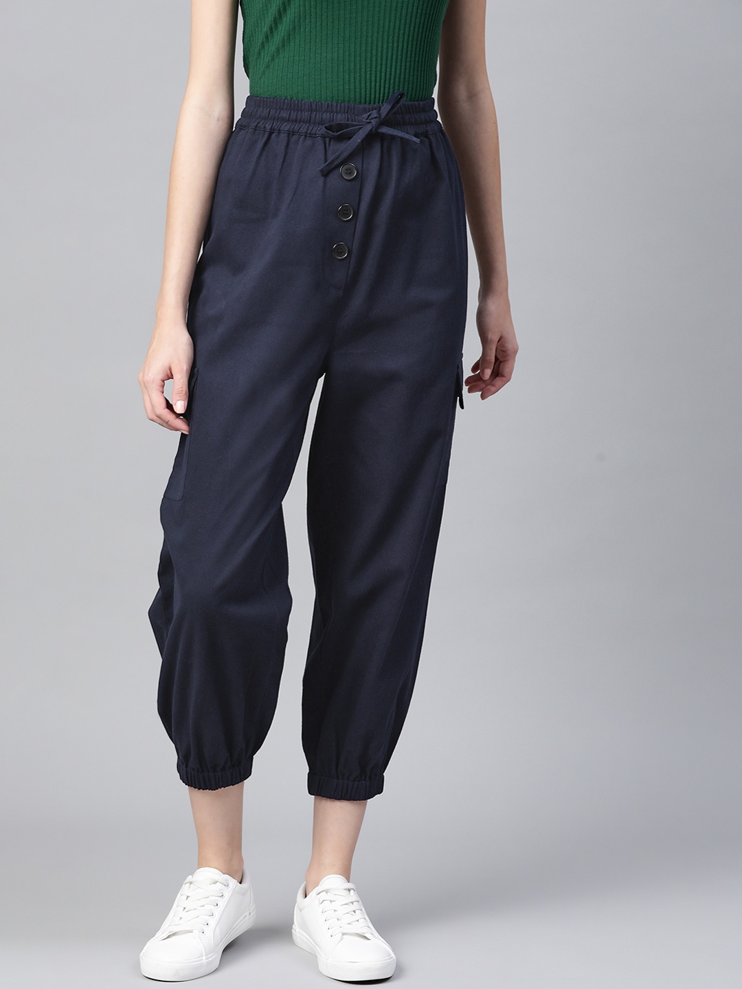 

Popnetic Women Navy Blue High-Rise Cargo Joggers