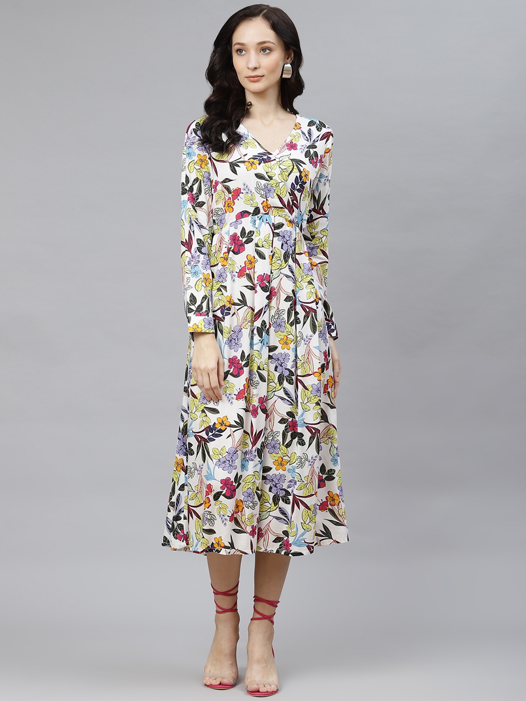 

Popnetic White & Multicoloured Floral Midi Dress