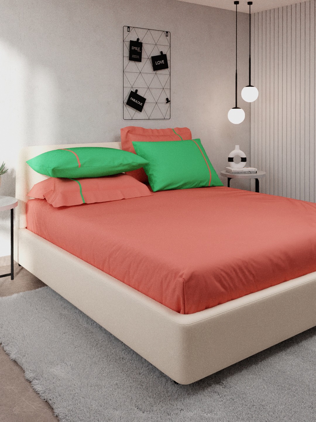 

Stoa Paris Colours Collection Cotton 144 TC Peach & Green King Bedsheet With 4 Pillow Covers