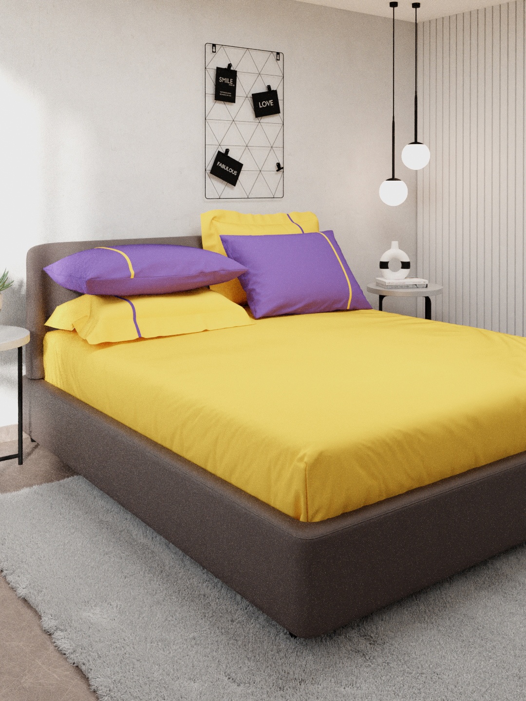 

Stoa Paris Colours Collection Yellow & Violet 144 TC King Bedsheet with 4 Pillow Covers