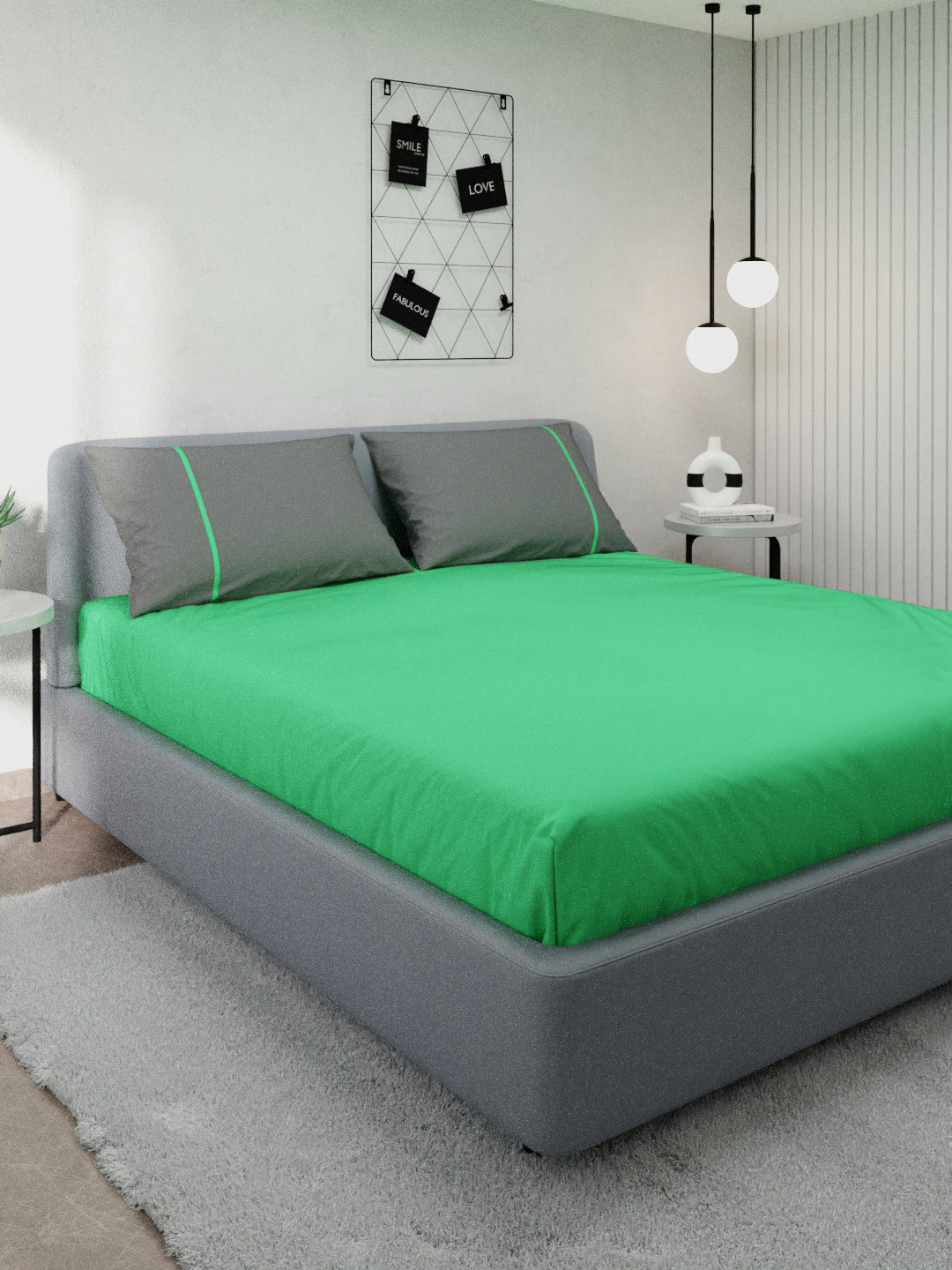 

Stoa Paris Green & Grey Solid 144 TC Cotton Queen Bedsheet With 2 Pillow Covers