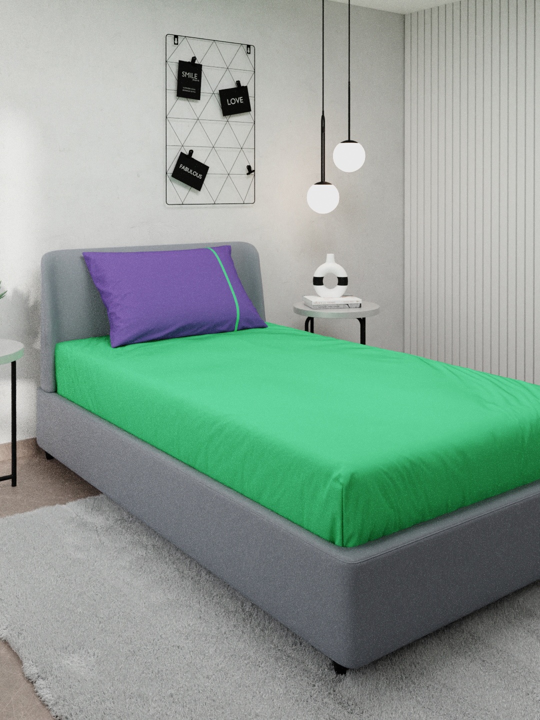 

Stoa Paris Colours Collection Cotton 144 TC Green & Violet Single Bedsheet With 1 Pillow Cover