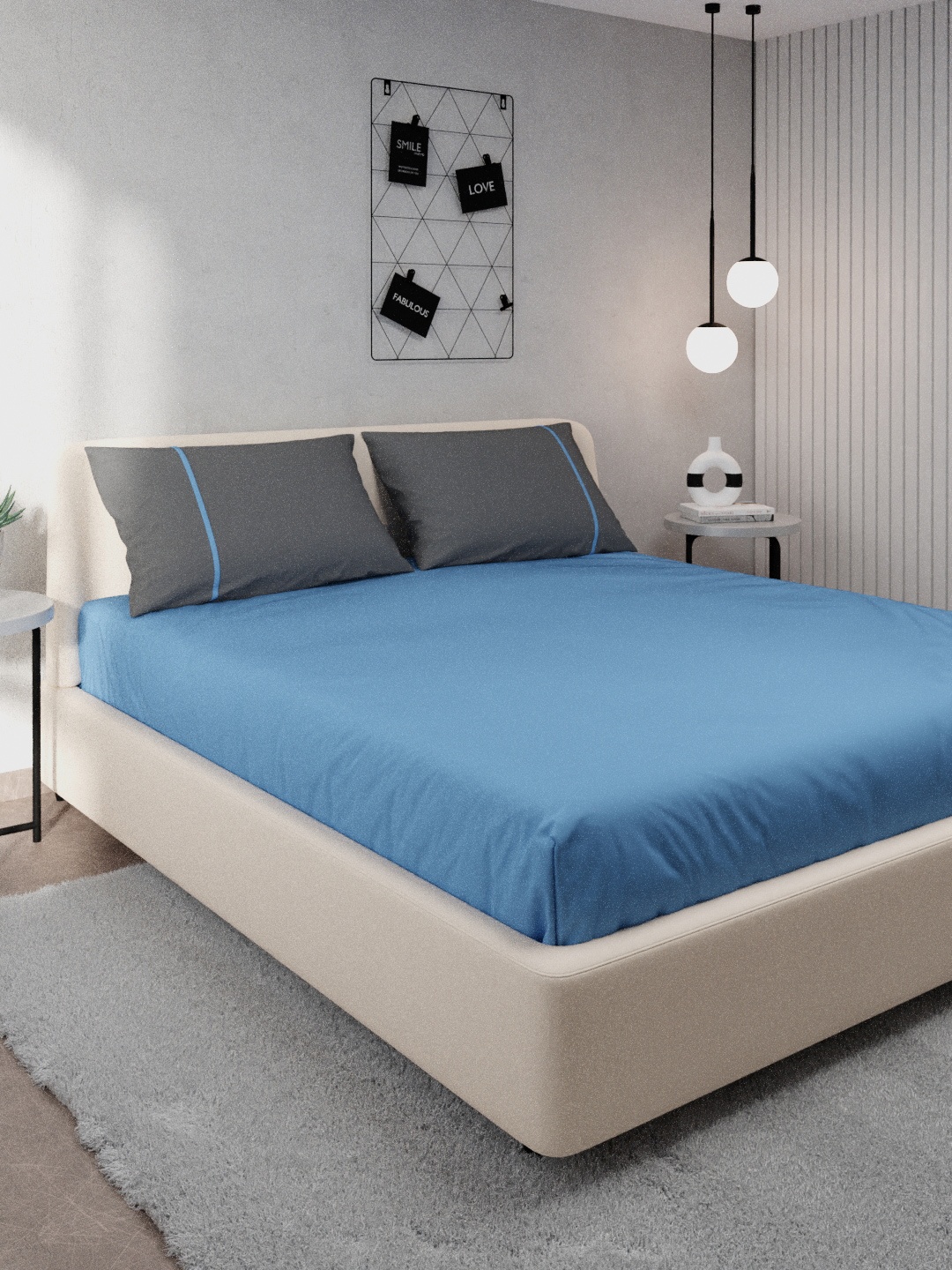 

Stoa Paris Blue & Grey Solid 144 TC Cotton Queen Bedsheet With 2 Pillow Covers