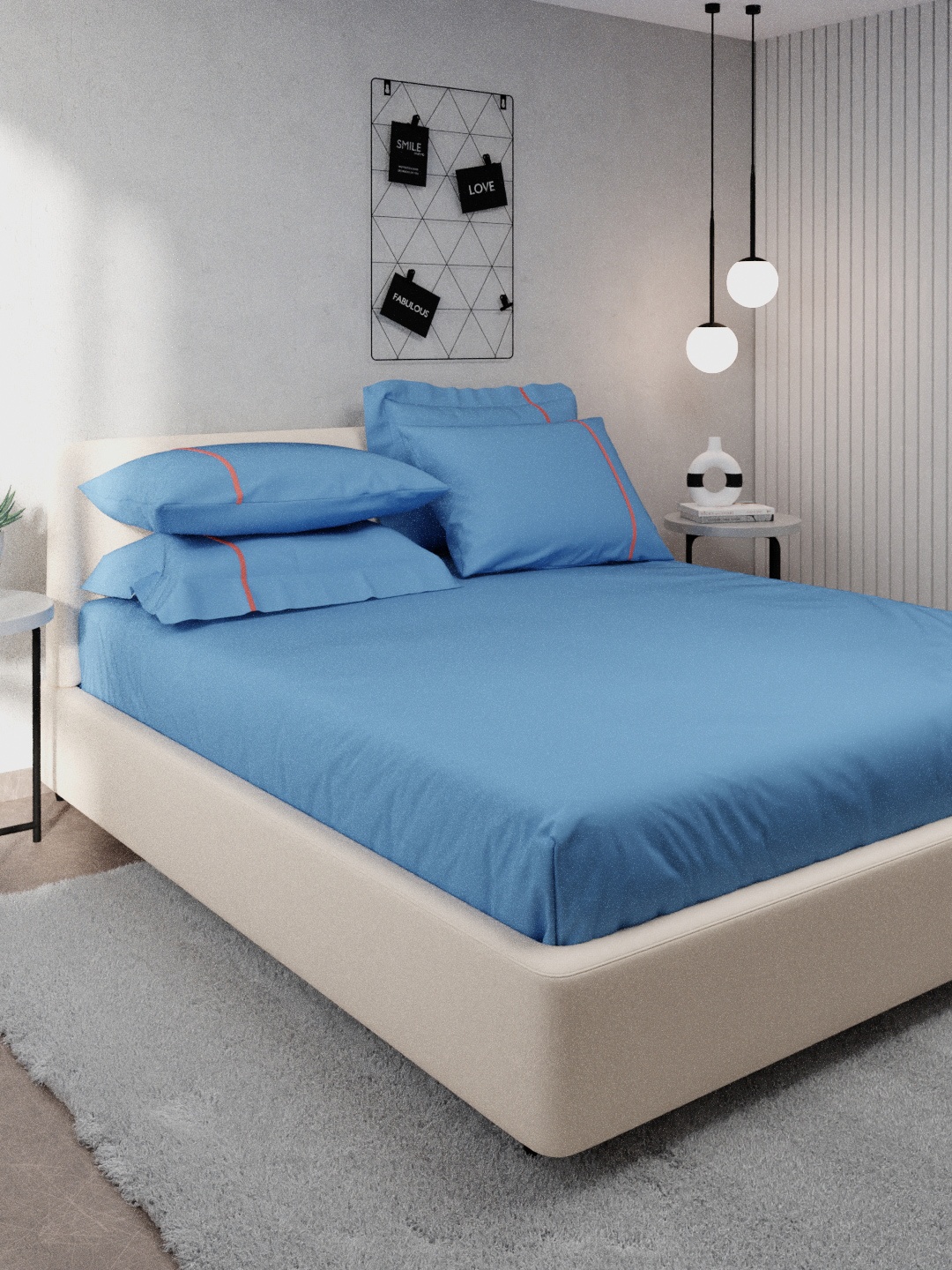 

Stoa Paris Colours Collection Blue 144 TC Cotton King Bedsheet with 4 Pillow Covers