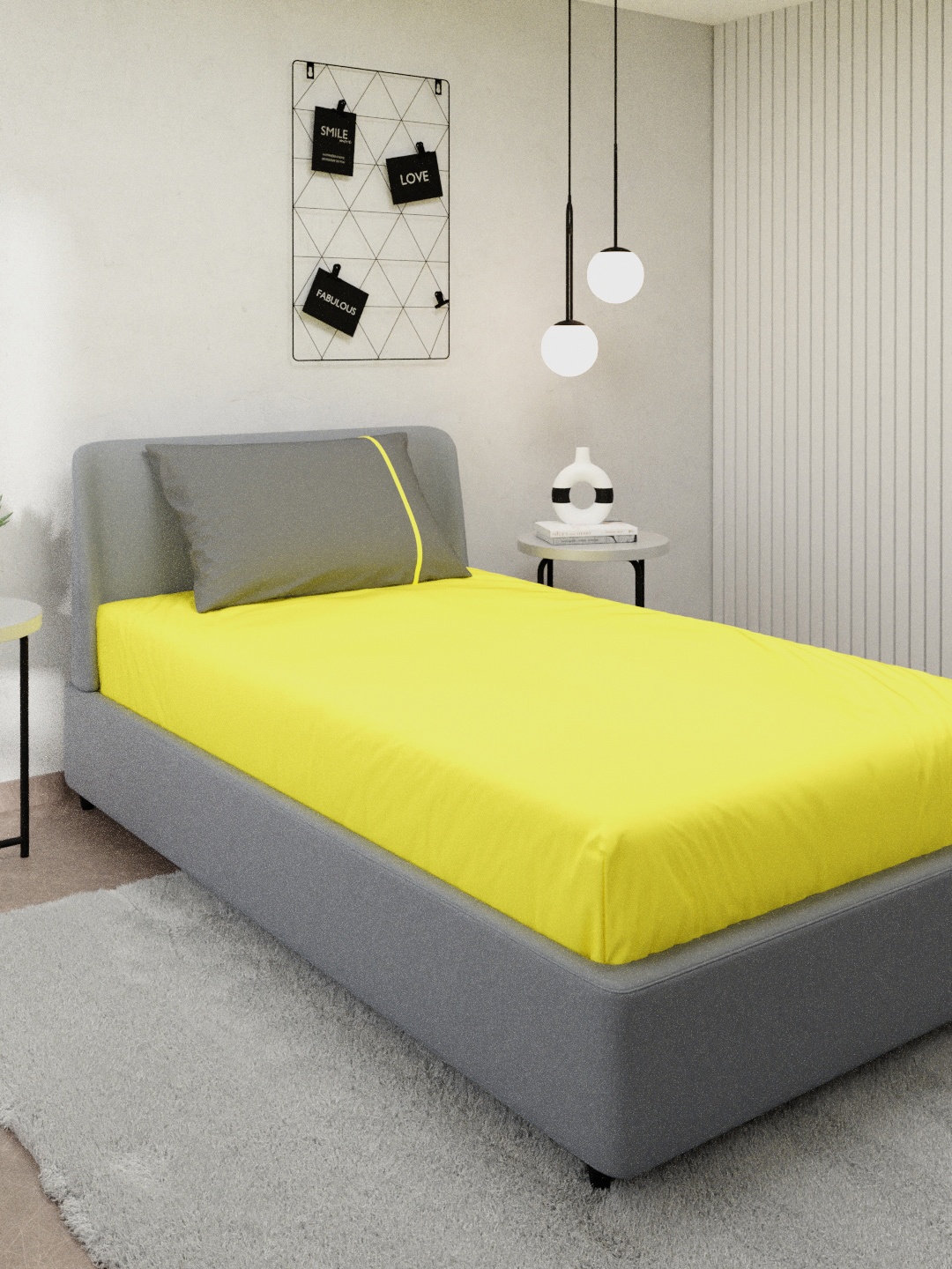 

Stoa Paris Lime Green & Grey Solid 144 TC Cotton Singlen Bedsheet With 4 Pillow Covers, Yellow